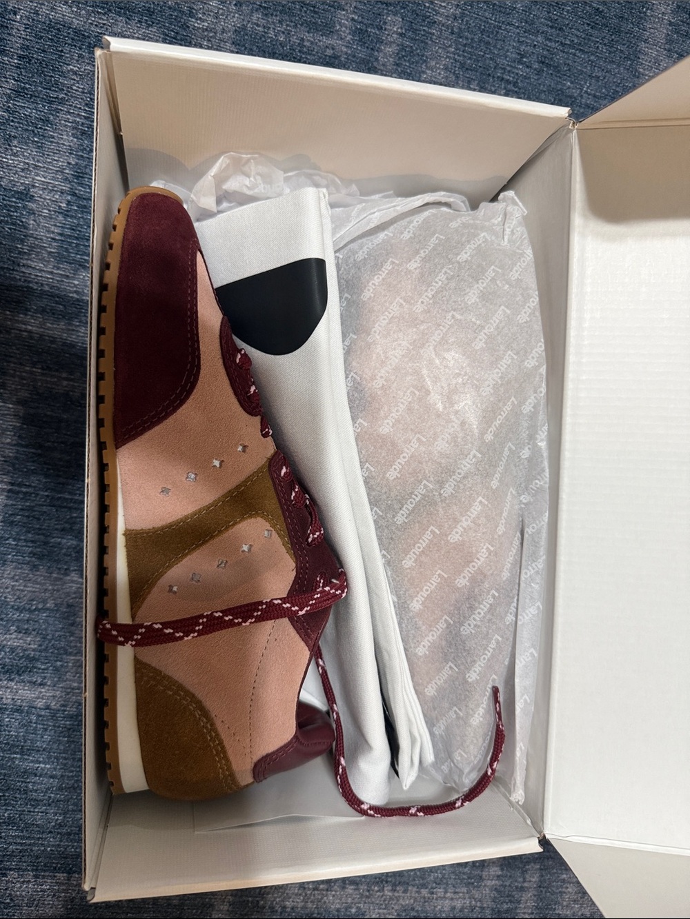 Larroude STELLA Two-Tone Suede Casual Sneaker in Burgundy and Pink